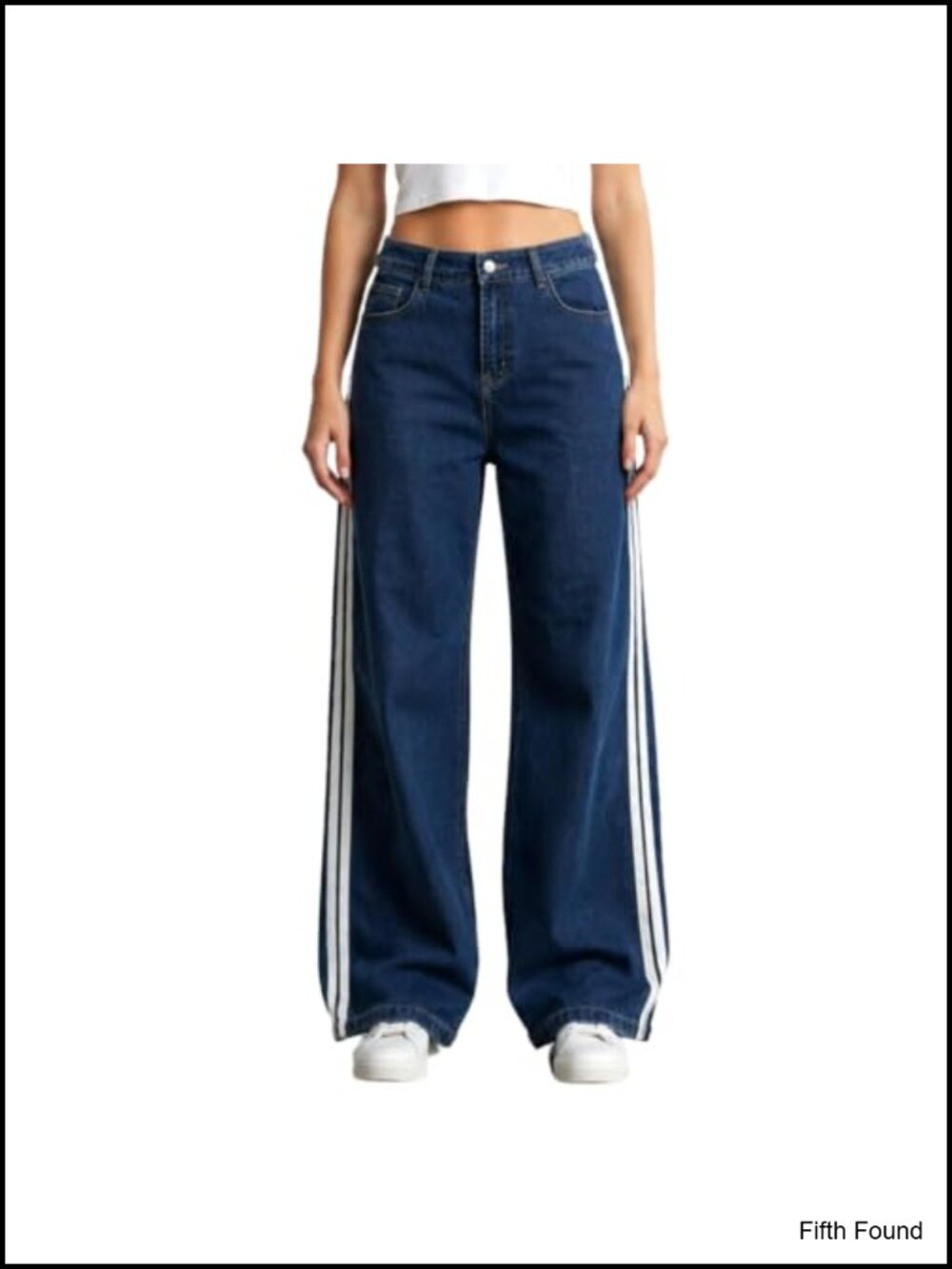 Stretchy High Rise Striped Straight Leg Jeans for Women